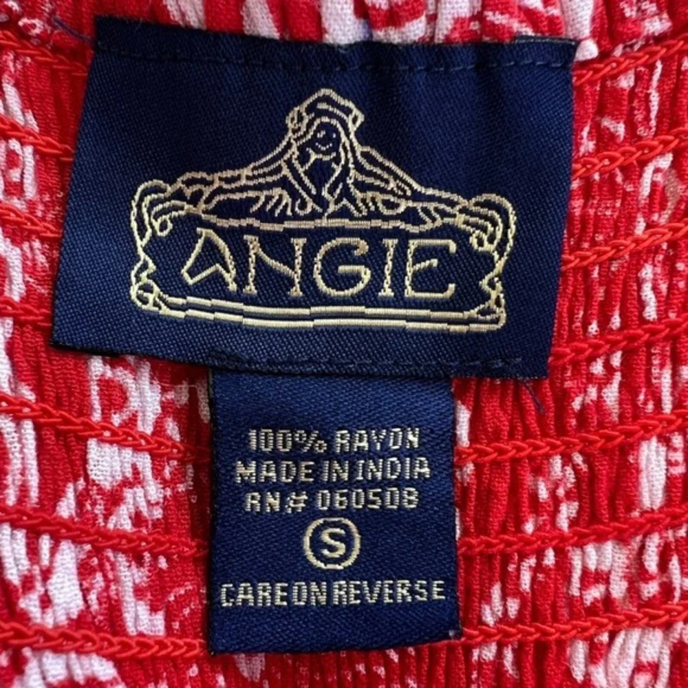 Angie Floral Print Jumpsuit Wide Leg Ruffled Smocked‎ Red White Size S